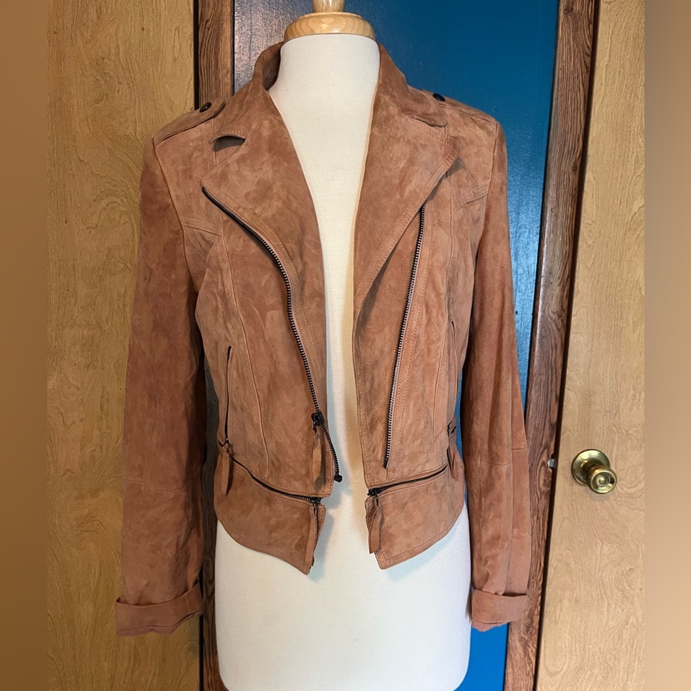 Blush Pink Suede Leather Moto Jacket
